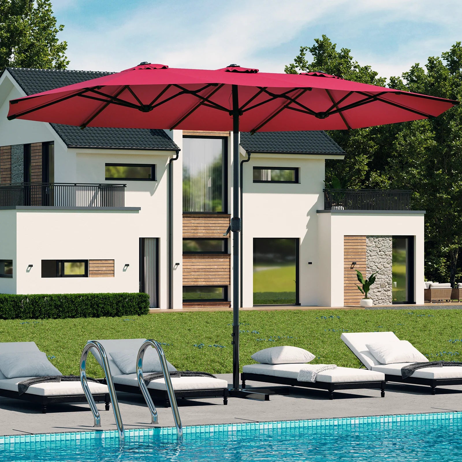AECOJOY 15x9ft Double-Sided Patio Umbrella, Red