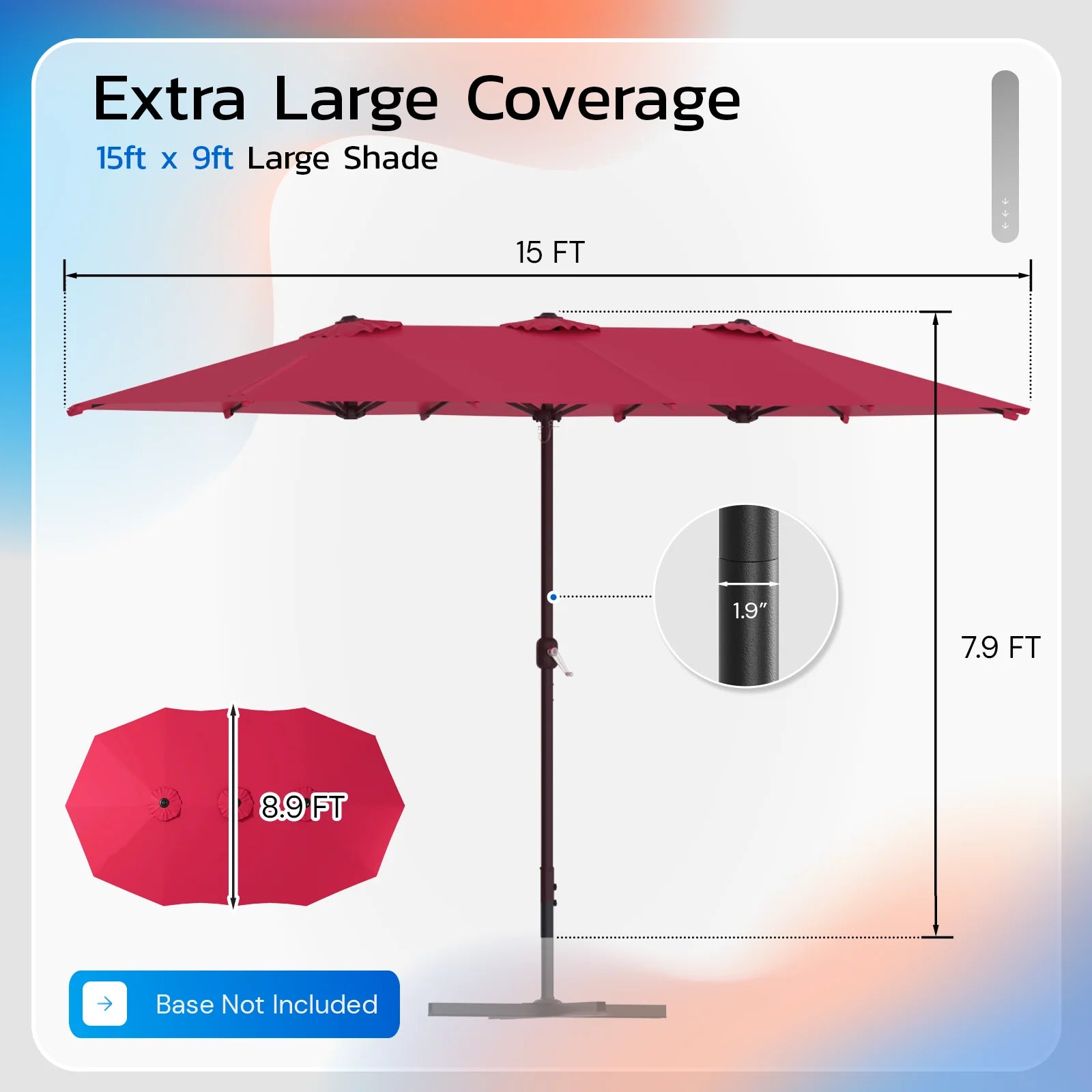 AECOJOY 15x9ft Double-Sided Patio Umbrella, Red