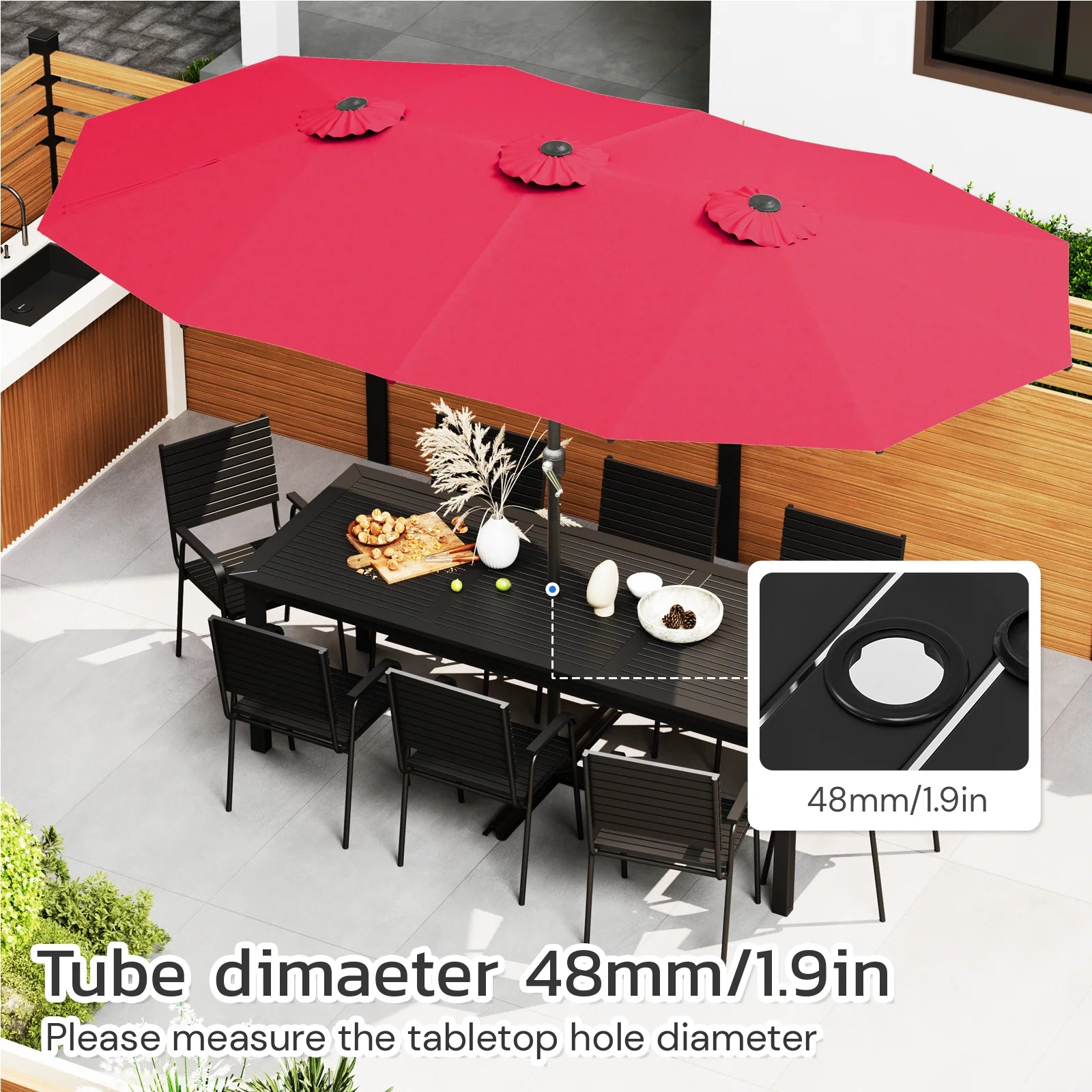 AECOJOY 15x9ft Double-Sided Patio Umbrella, Red