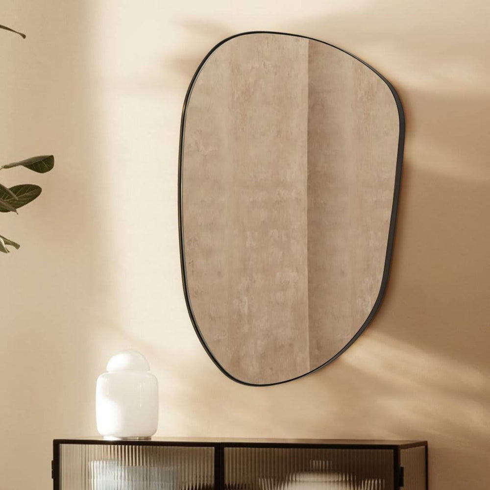 Bertlinde Asymmetrical Wall Mirror Irregular Shaped Mirror for Living Room, Bathroom or Entry Wrought Studio Finish: Matte Black, Size: 22" x 30"