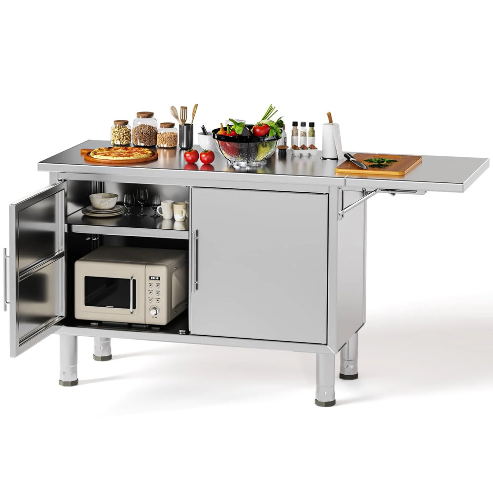AECOJOY Stainless Steel Kitchen Cabinets, 57"x19.7" Commercial Worktable with Extend Panel & Adjustable Shelf