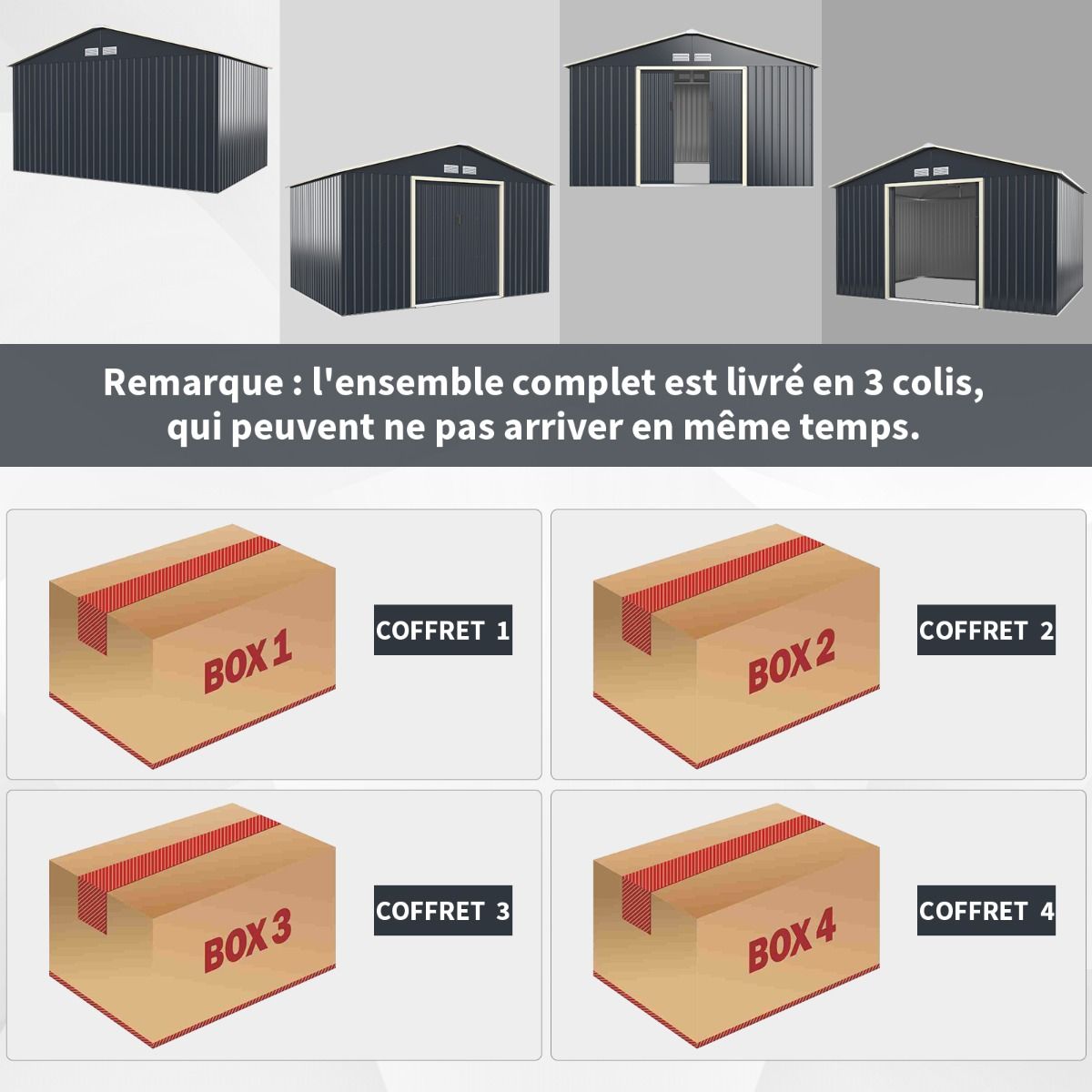 Abri de Jardin en Métal & Extension 10.85avec 2 Portes Coulissantes Verrouillables 4 Trous d’Aération Gris pour Vélo -