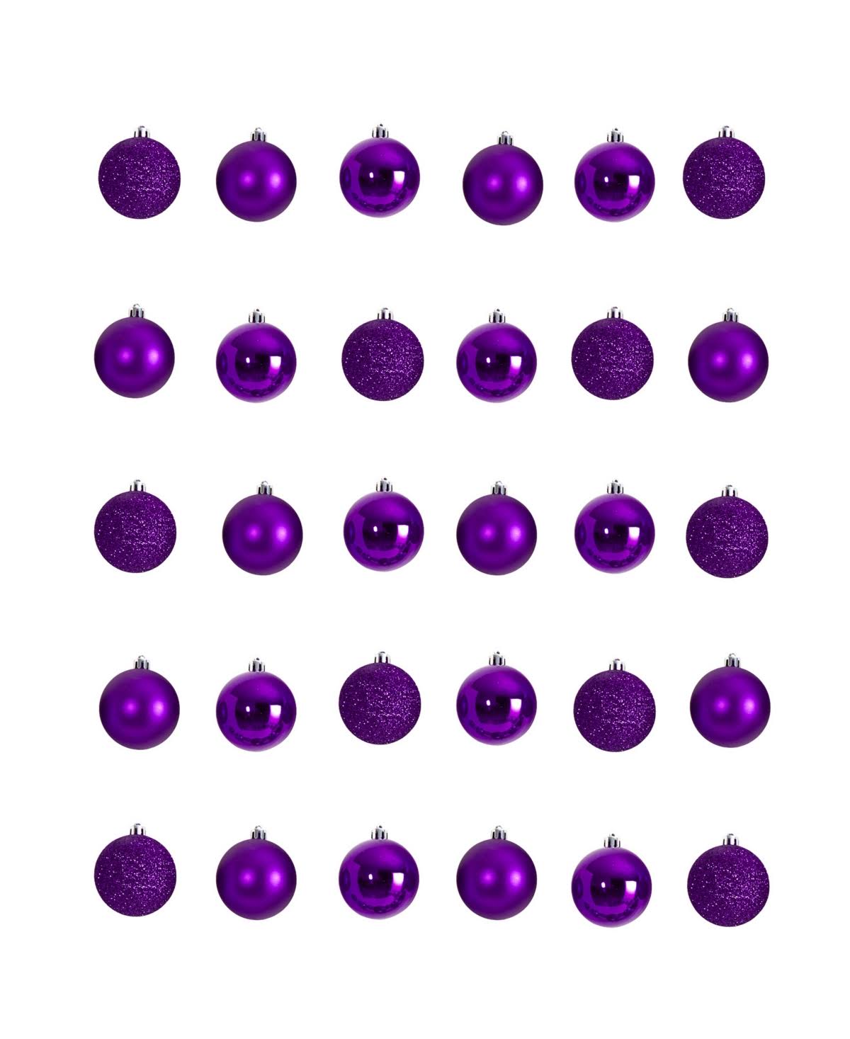 Nearly Natural Holiday Christmas 30 Count 2.5in. Shatterproof Ornament Set with Re-Useable Storage Container, Purple