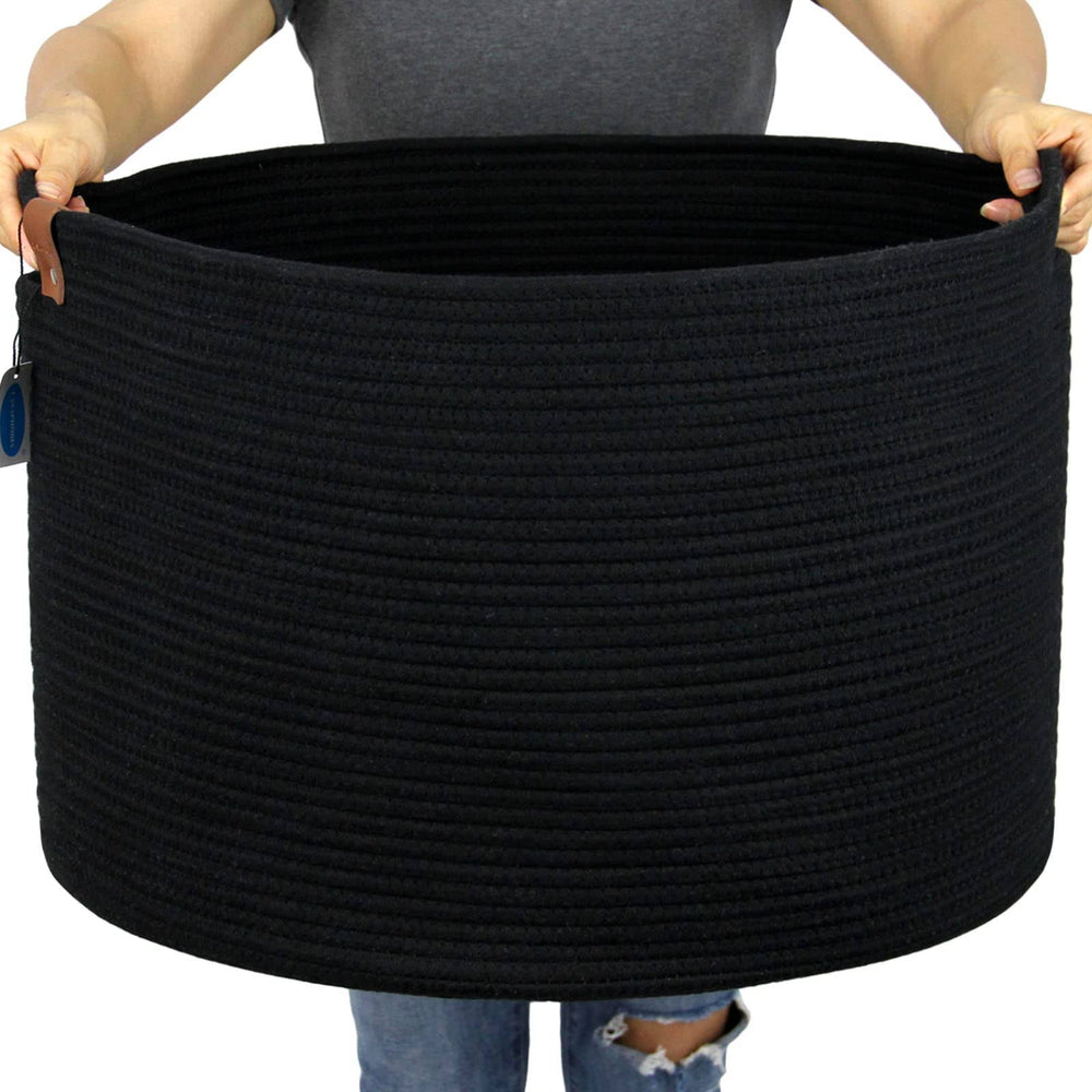 Casaphoria XXXLarge Cotton Rope Basket for Living Room - Woven Storage Basket with Handle for Blankets, Towels and Pillows Laundry Hamper | Dark